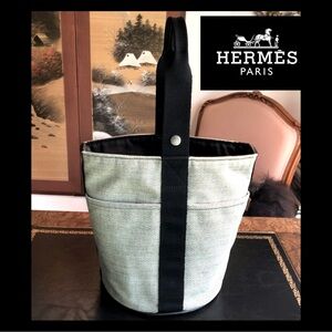 Hermes Saxo MM Toile Beige and Black Bucket or Shoulder Bag